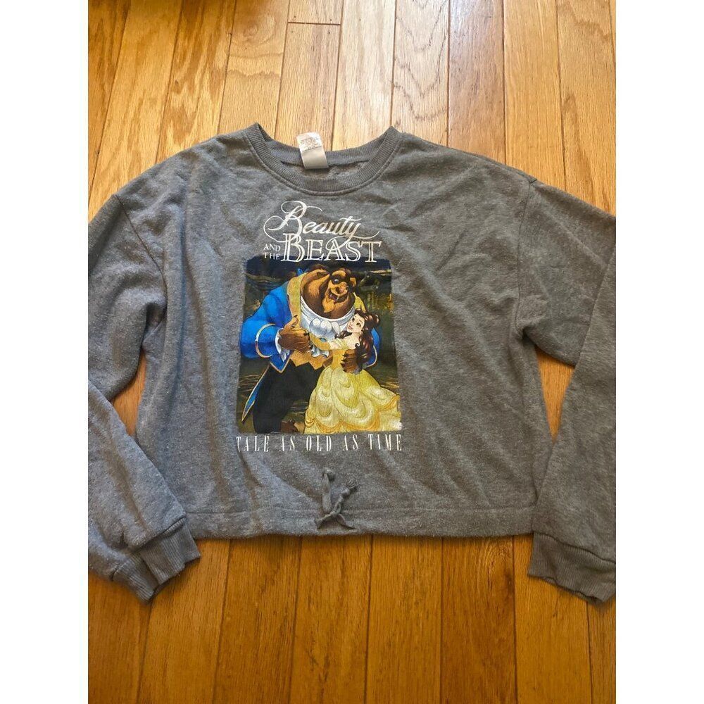 Disney women's grey Beauty and the Beast graphic cropped pullover sweater sz med